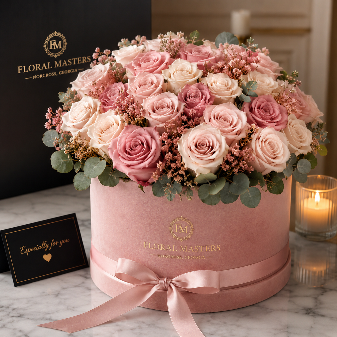 Luxury wedding-style floral arrangement designed by Floral Masters in Norcross