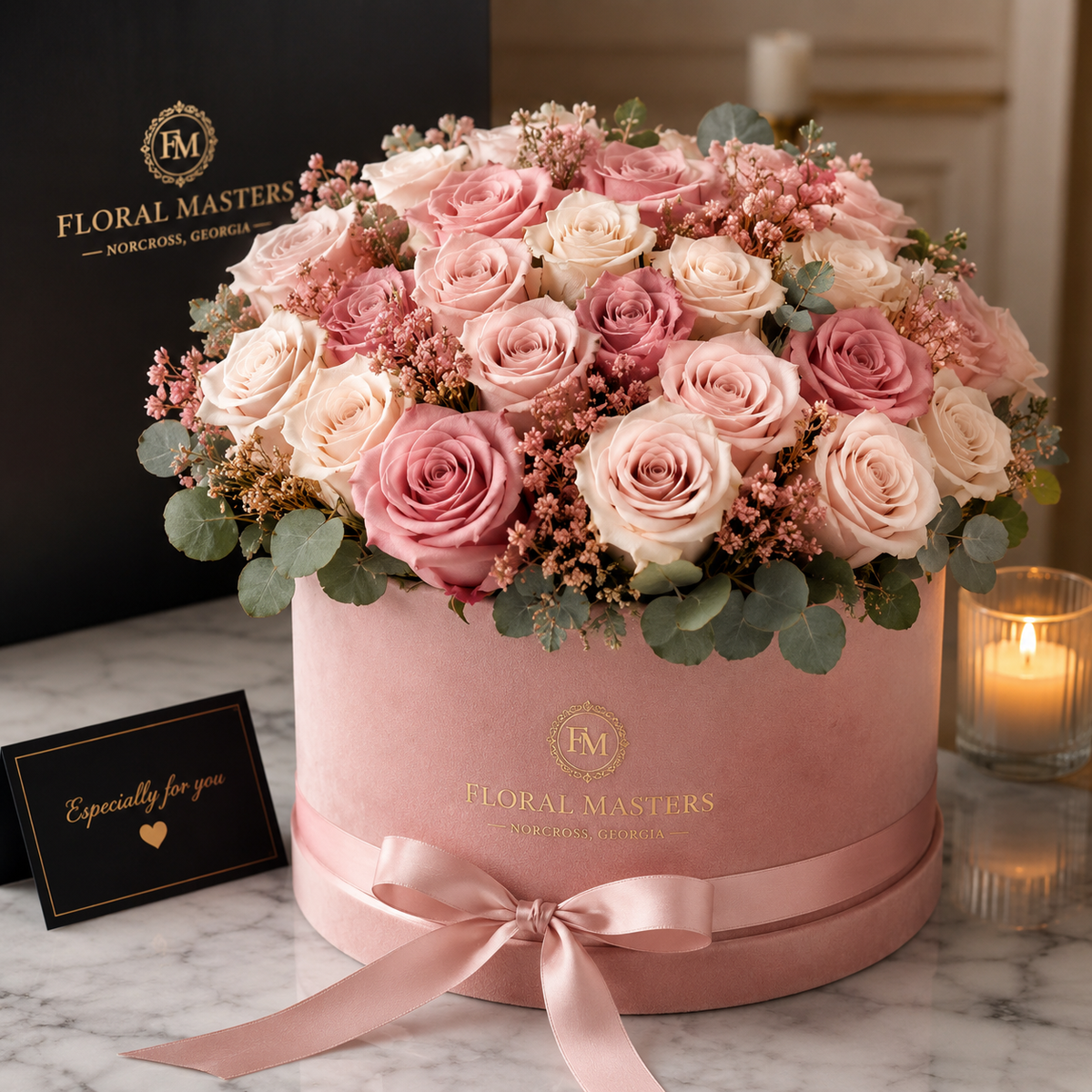 Luxury wedding-style floral arrangement designed by Floral Masters in Norcross