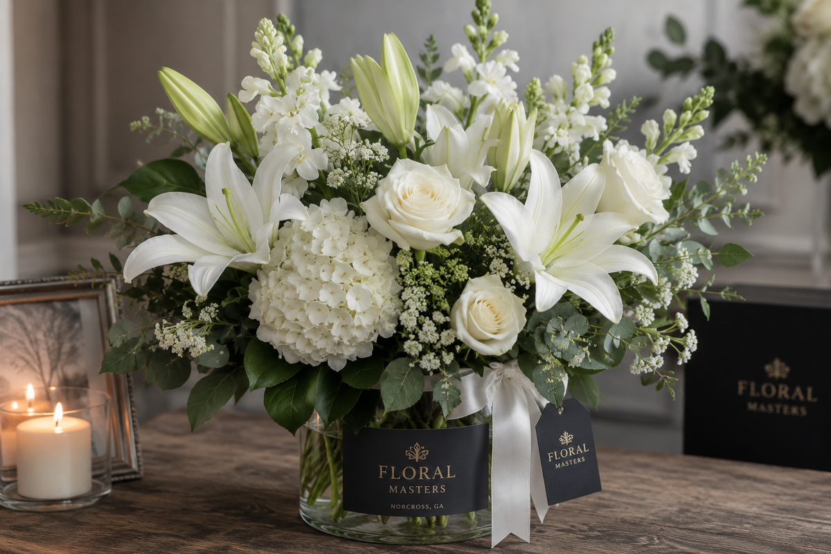 Elegant sympathy flowers for a home, funeral, or memorial service