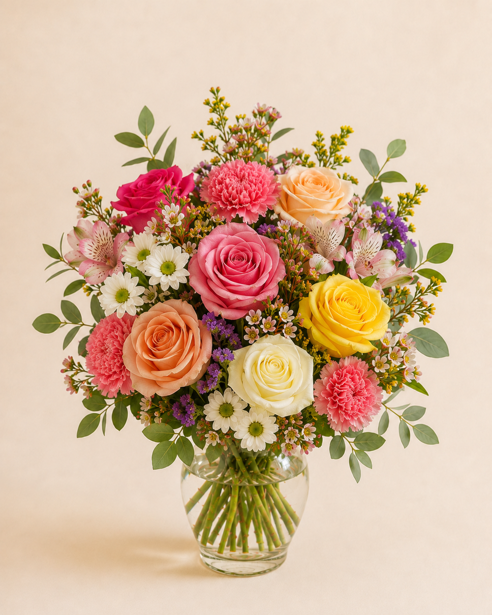 Floral Masters Favorite Standard pink peach yellow and white vase arrangement