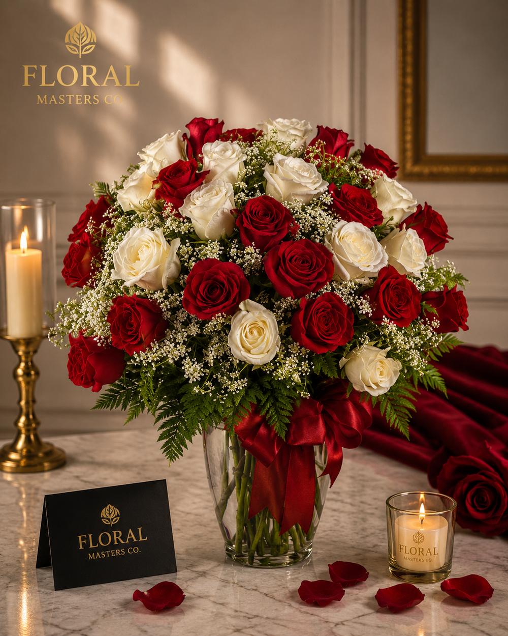 Crimson Romance red rose arrangement by Floral Masters