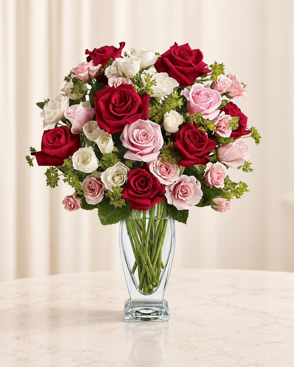 Cupid's Creation with Red Roses — Standard — cream background