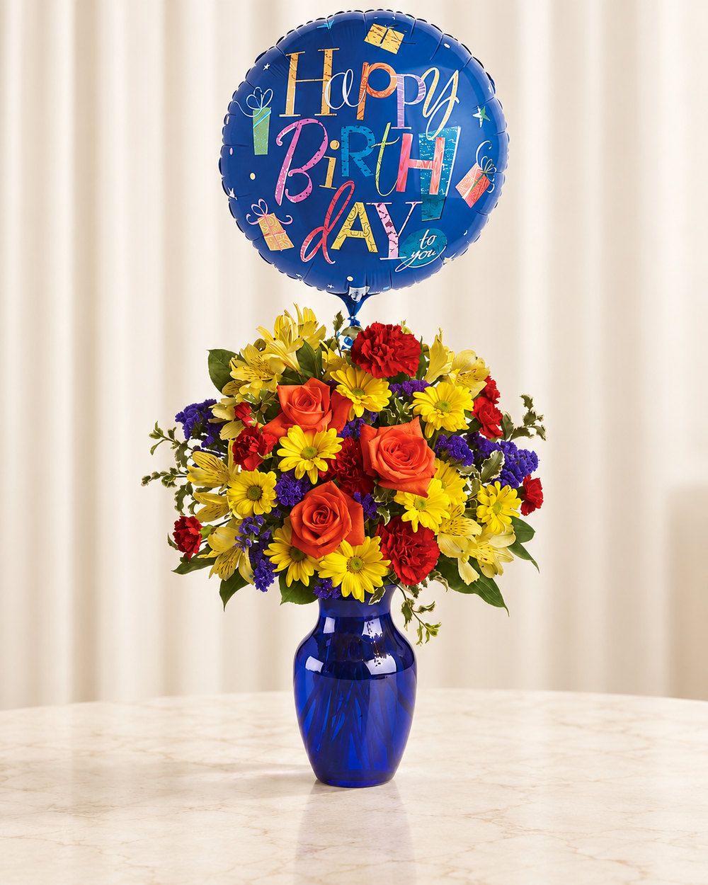 Fly Away Birthday Bouquet — Standard — cream background