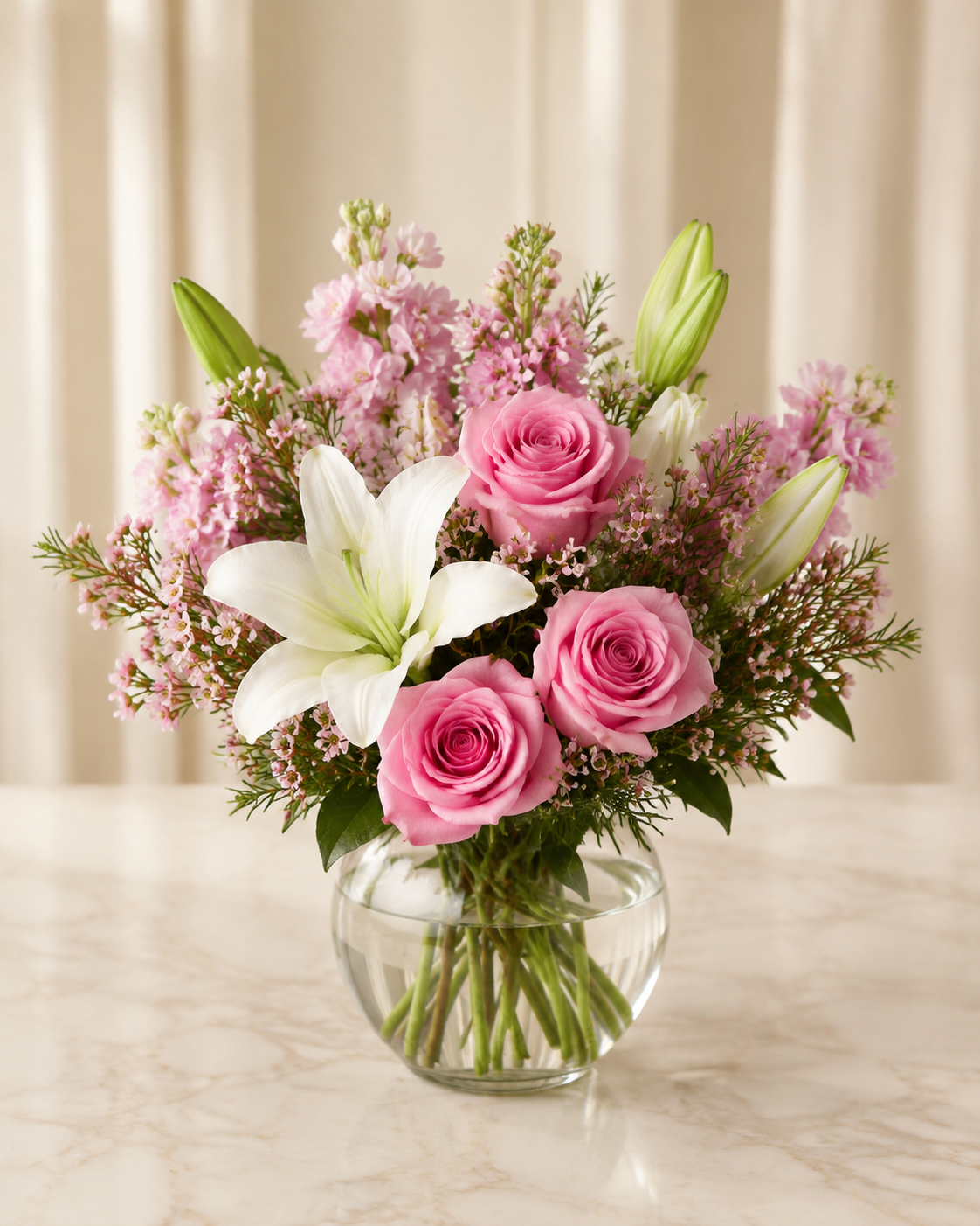 Graceful Affection Rose & Lily Bouquet - Standard