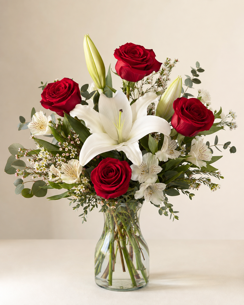 Heartfelt Harmony - Standard - Red Roses and White Lily