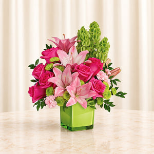 In Love With Lime Bouquet — original catalog lifestyle photo, Premium arrangement shown in a room setting