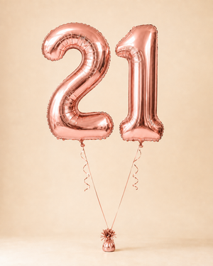 Large number balloon add-on — Rose Gold, shown as age 21 example