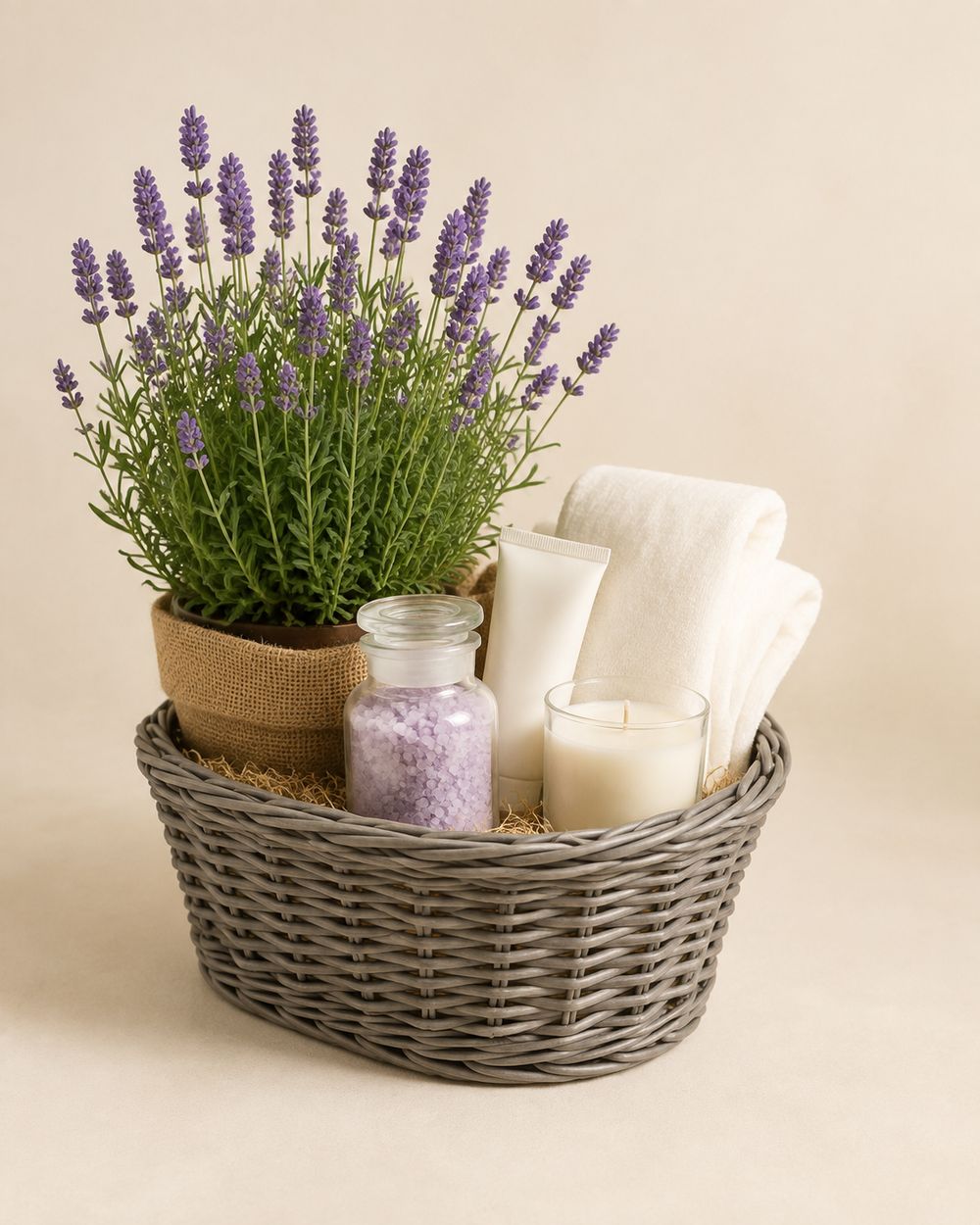 Lavender Spa and Bloom Basket with self-care gifts
