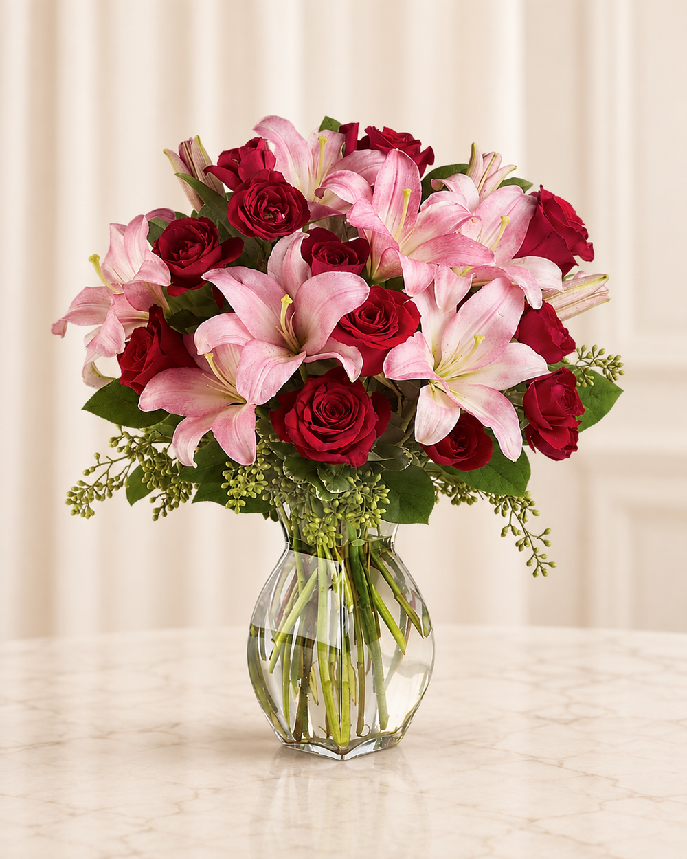 Lavish Love Bouquet with Long Stemmed Red Roses — Standard — cream background
