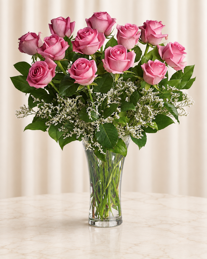 Make Me Blush - Dozen Long Stemmed Pink Roses