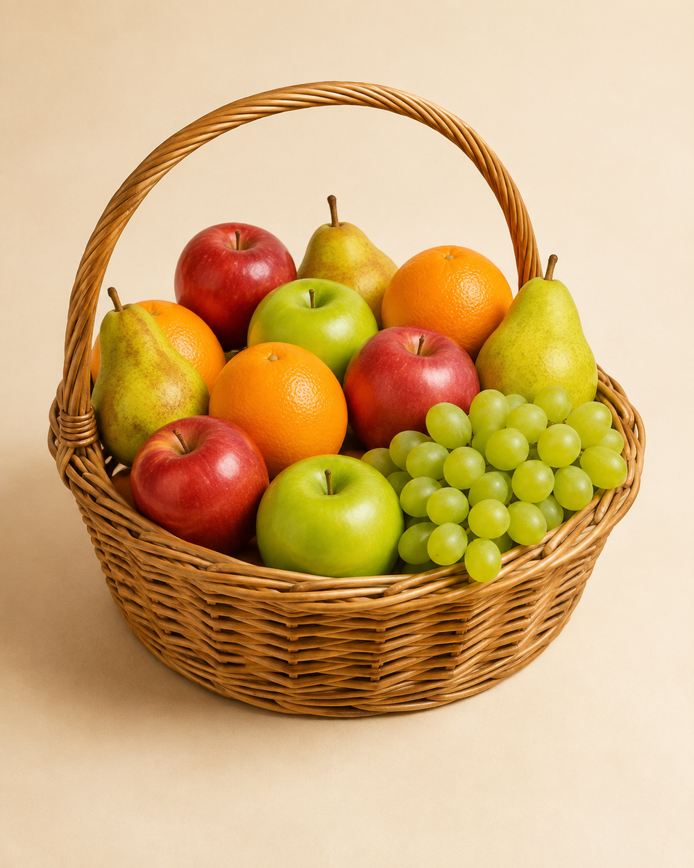 Market Morning Fruit Basket with apples oranges pears and grapes