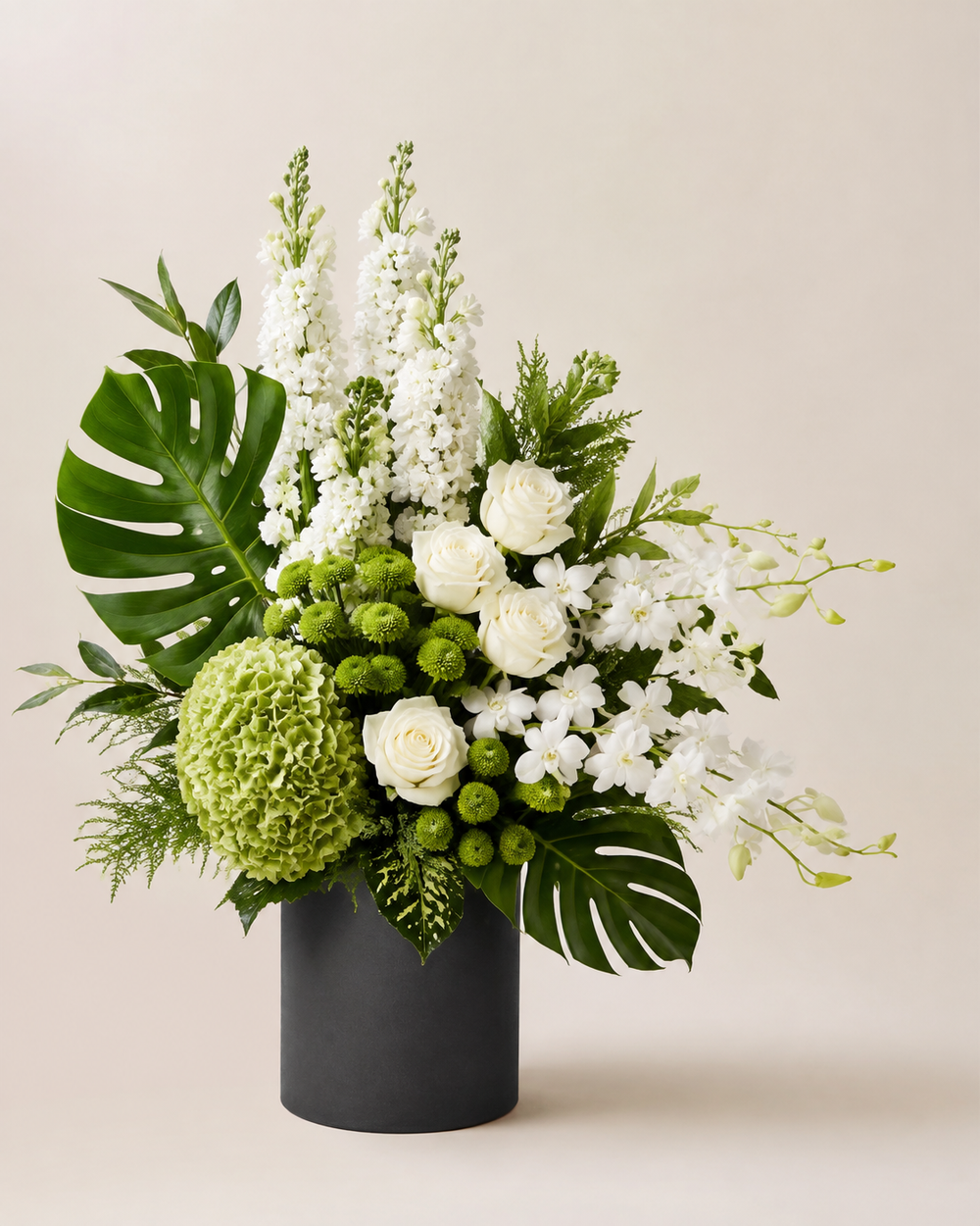 Modern Green White Thanks flower arrangement