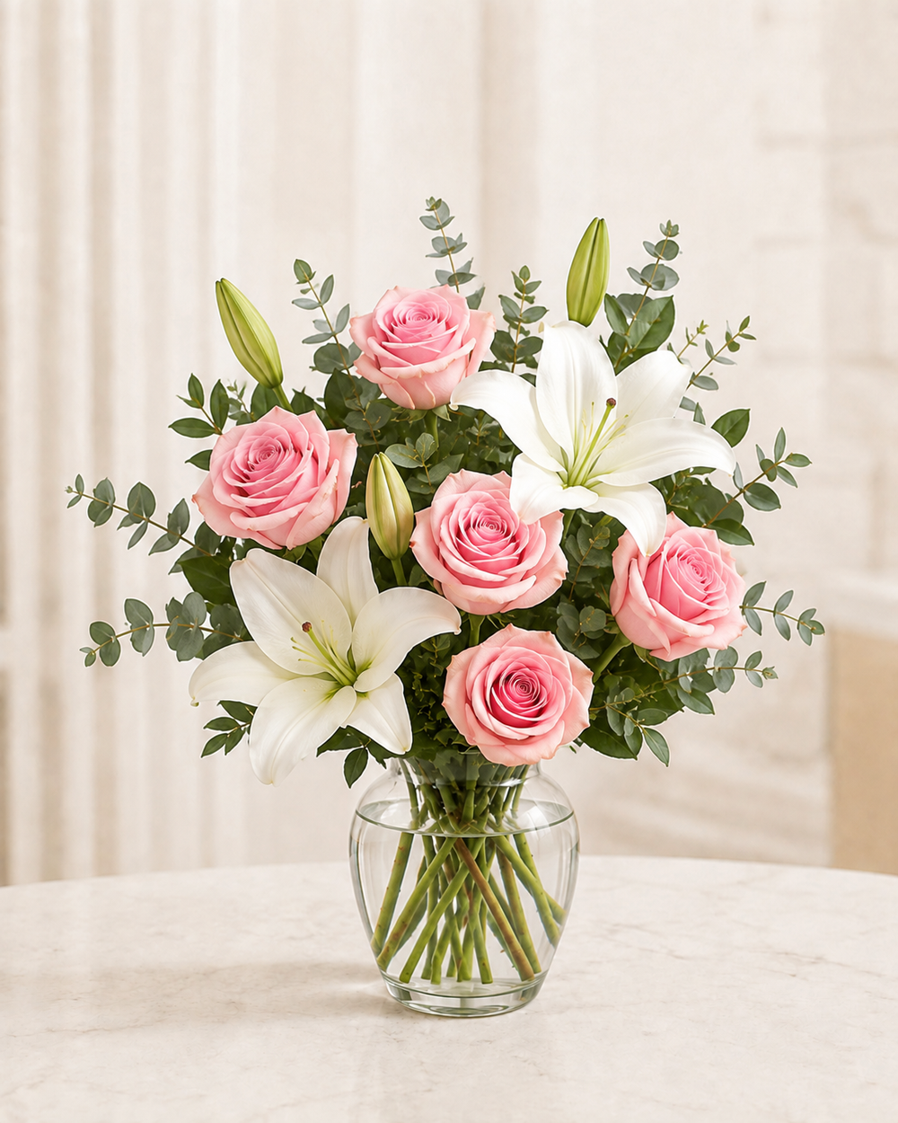 Pink Serenity Rose & Lily Bouquet - Standard size