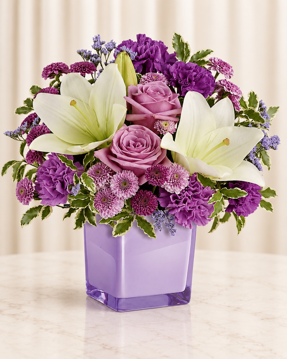Pleasing Purple Bouquet — Standard — cream background