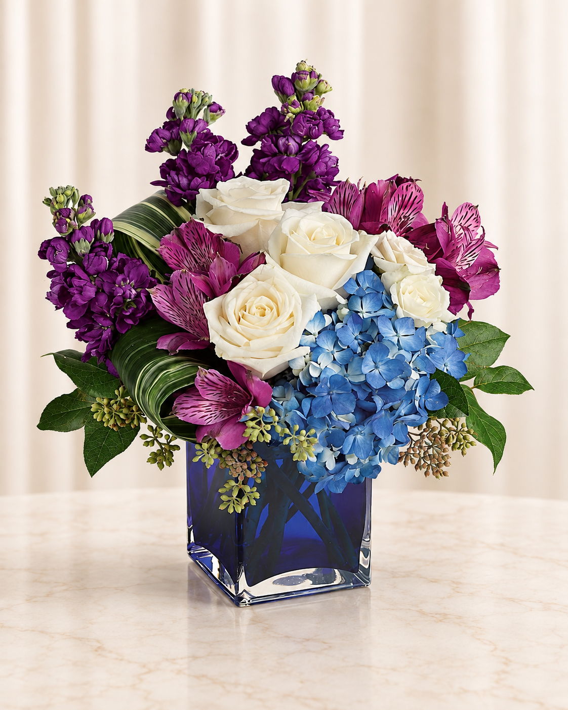 Portrait In Purple Bouquet — Standard — cream background