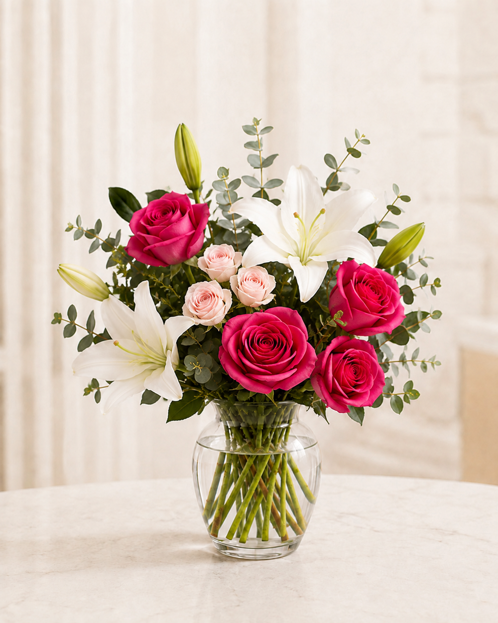 Raspberry Romance Rose & Lily Bouquet - Standard size
