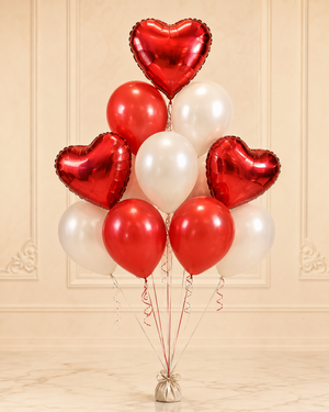 Red & White Love Balloon Bouquet — Deluxe, 11 balloons