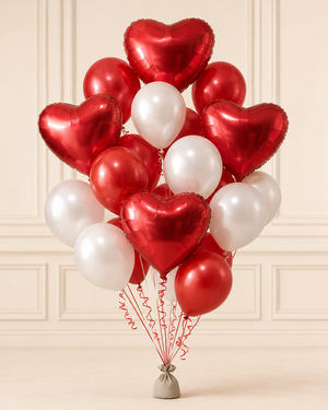 Red & White Love Balloon Bouquet — Premium, 15 balloons