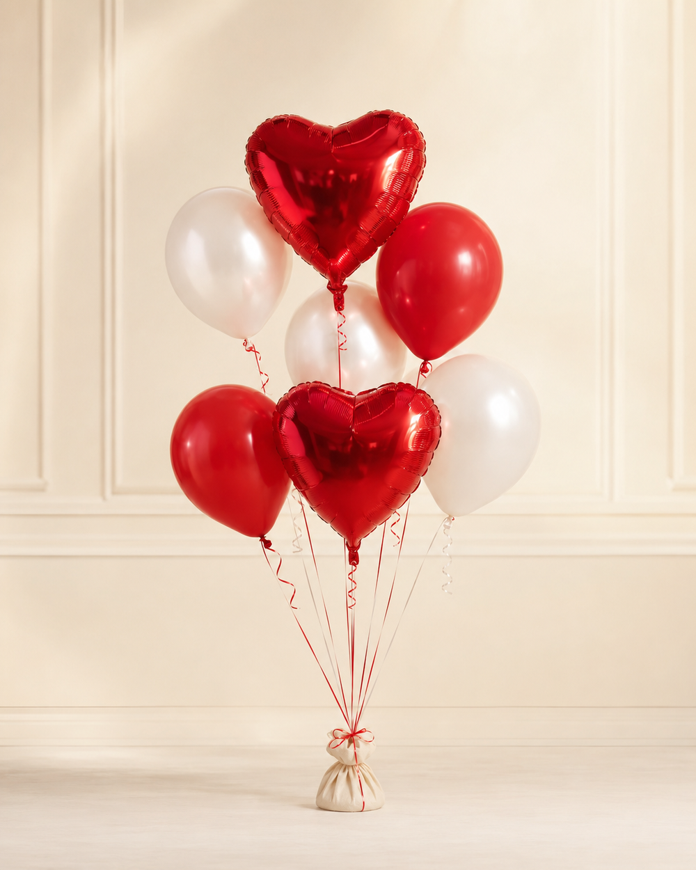 Red & White Love Balloon Bouquet — Standard, 7 balloons