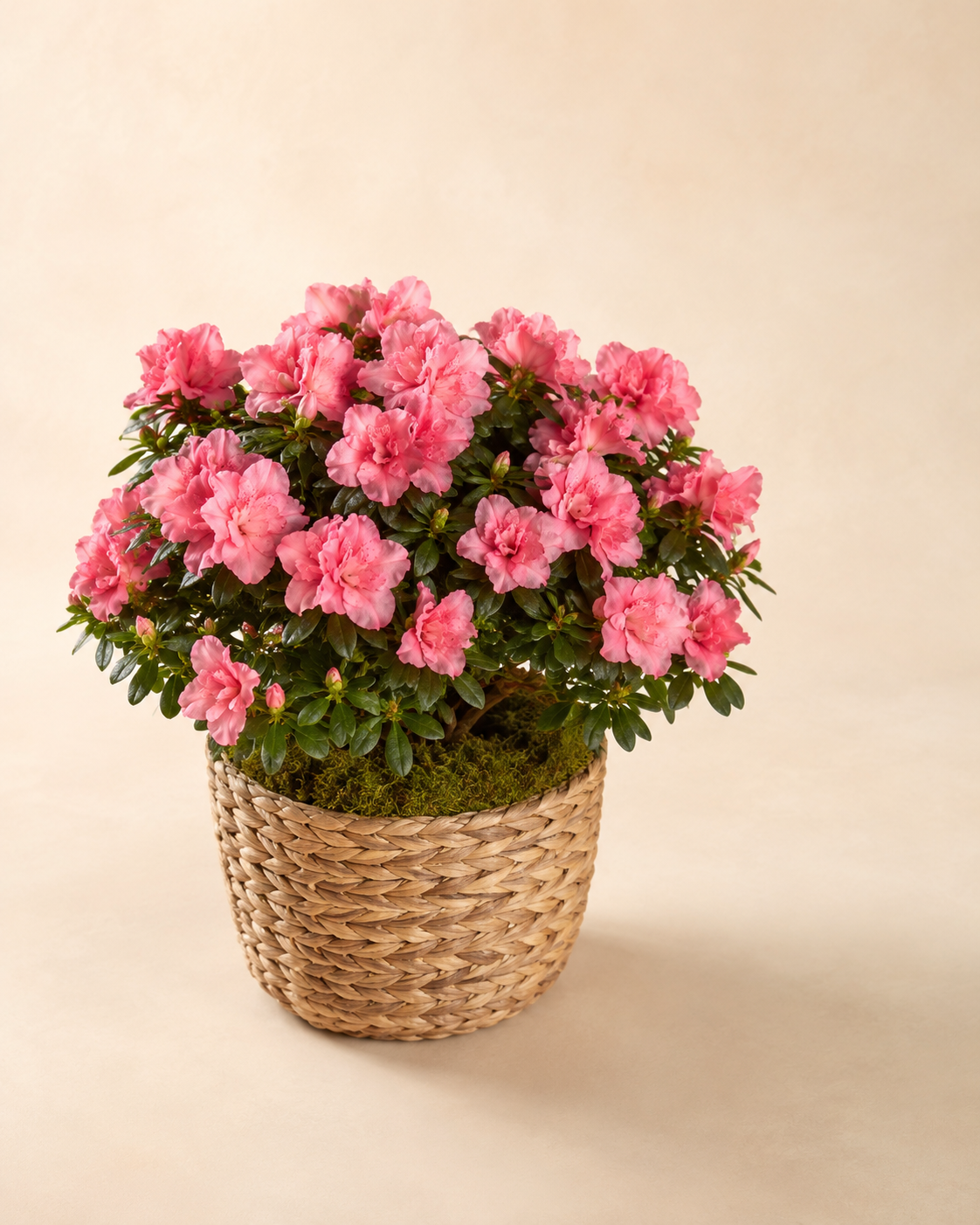 Rose Azalea Basket with bright pink blooms