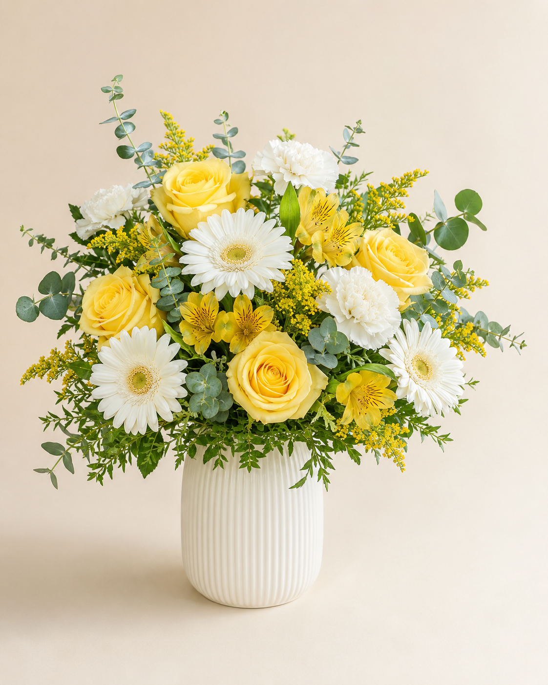 Soft Lemon Recovery yellow and white flower arrangement