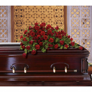 Red Rose Reverence Casket Spray — Standard — setting view