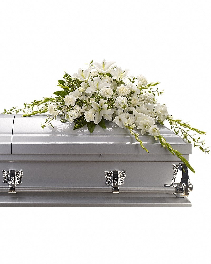 Bountiful Memories Casket Spray — Standard — white flowers
