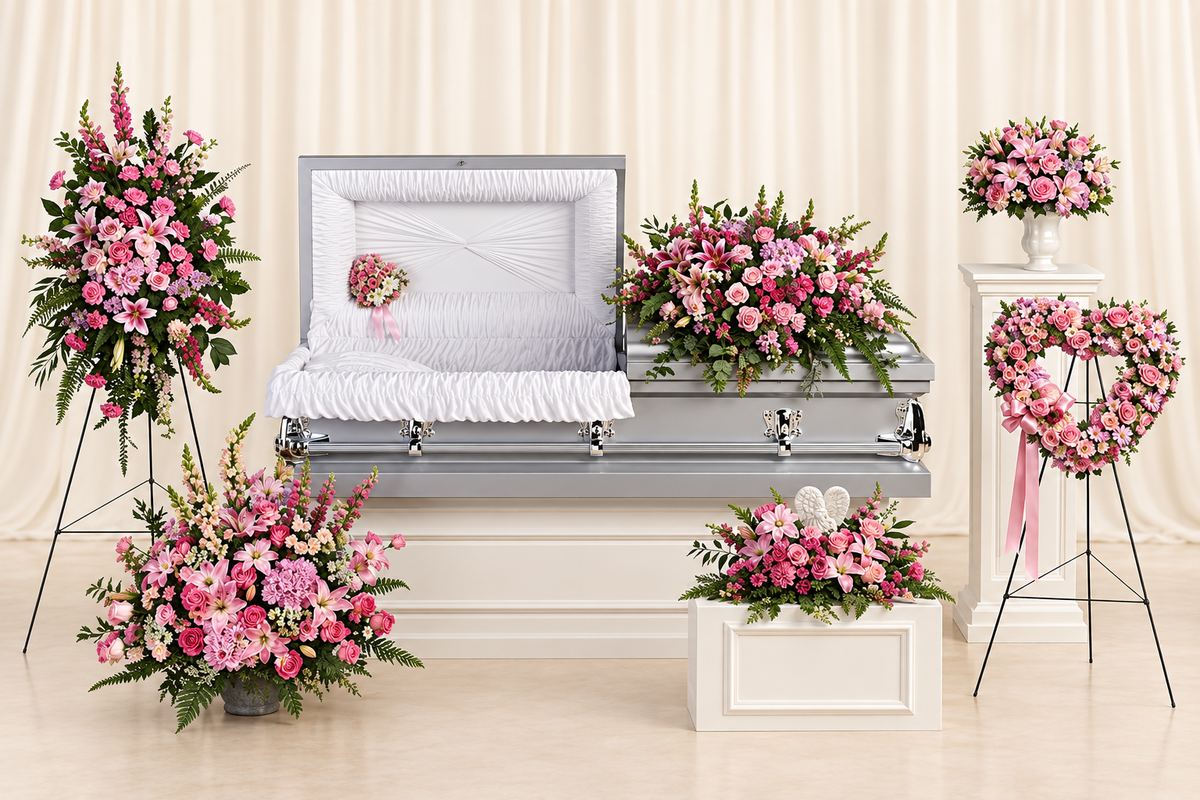 Teleflora's Beautiful Memories Collection — complete 7-piece floral set on cream backdrop