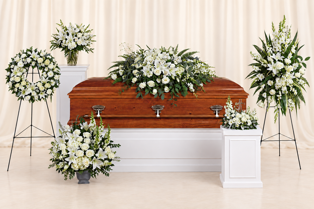 Teleflora's Grandest Glory Collection — complete 6-piece floral set on cream backdrop
