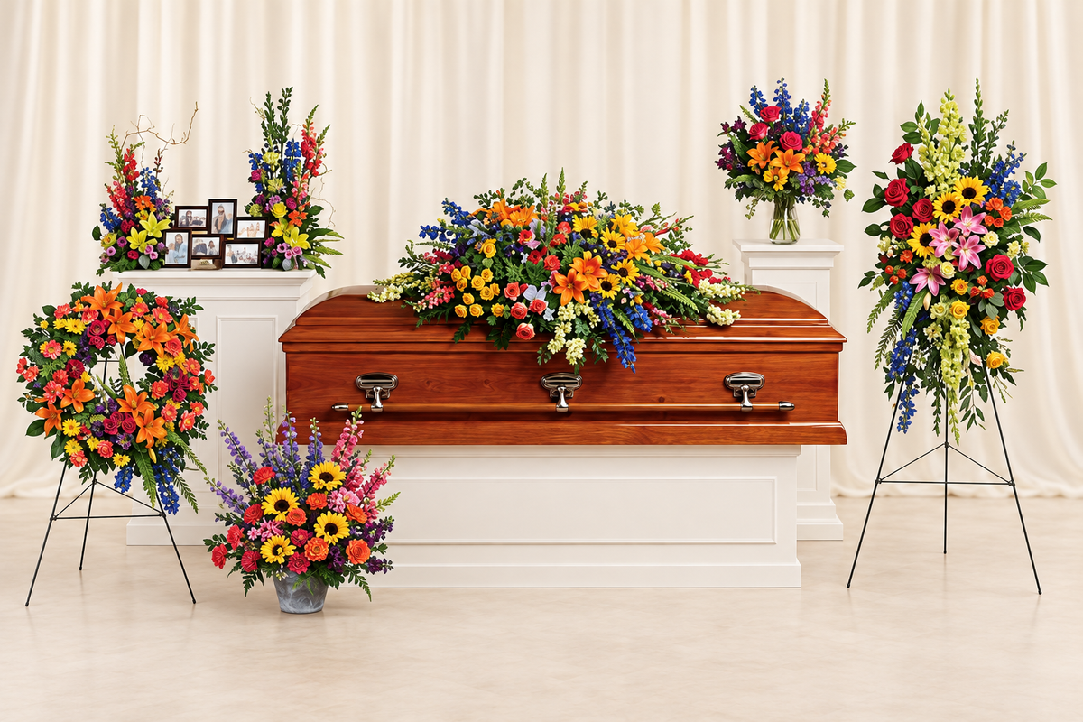 Teleflora's Colorful Reflections Collection — complete 6-piece floral set on cream backdrop