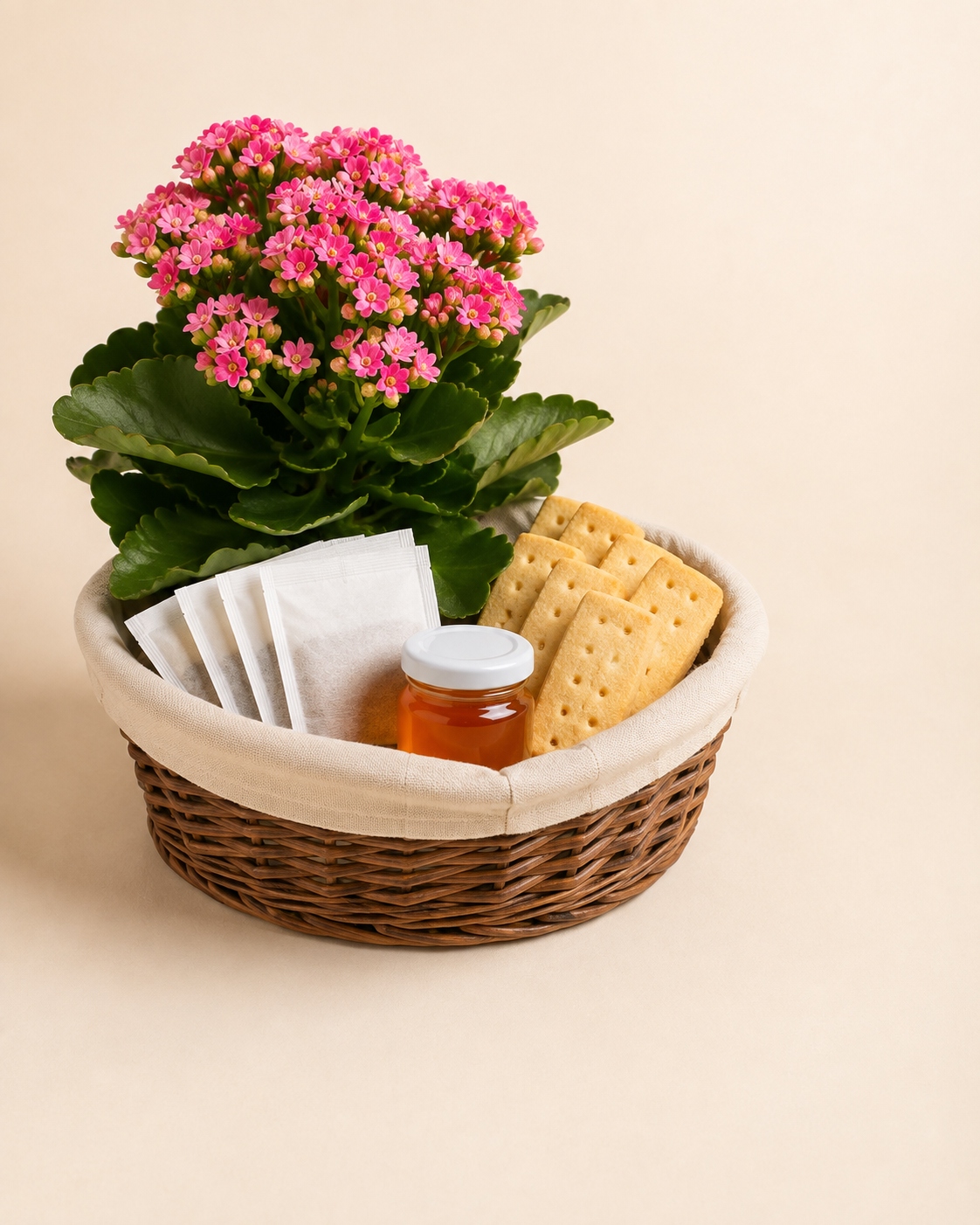 Tea Time Kalanchoe Basket with tea honey and shortbread