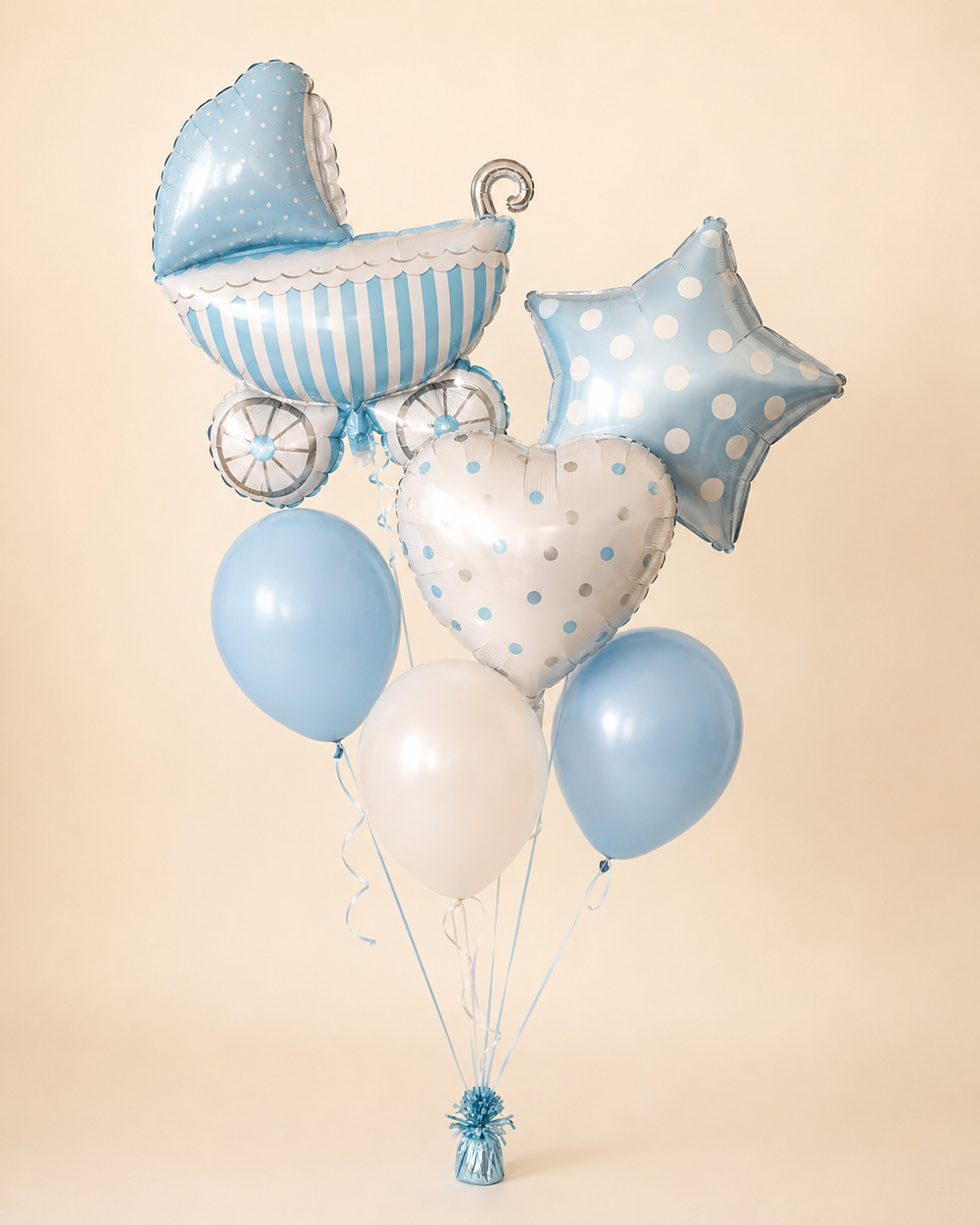 Welcome Baby Boy White and Blue Balloon Bouquet - Standard