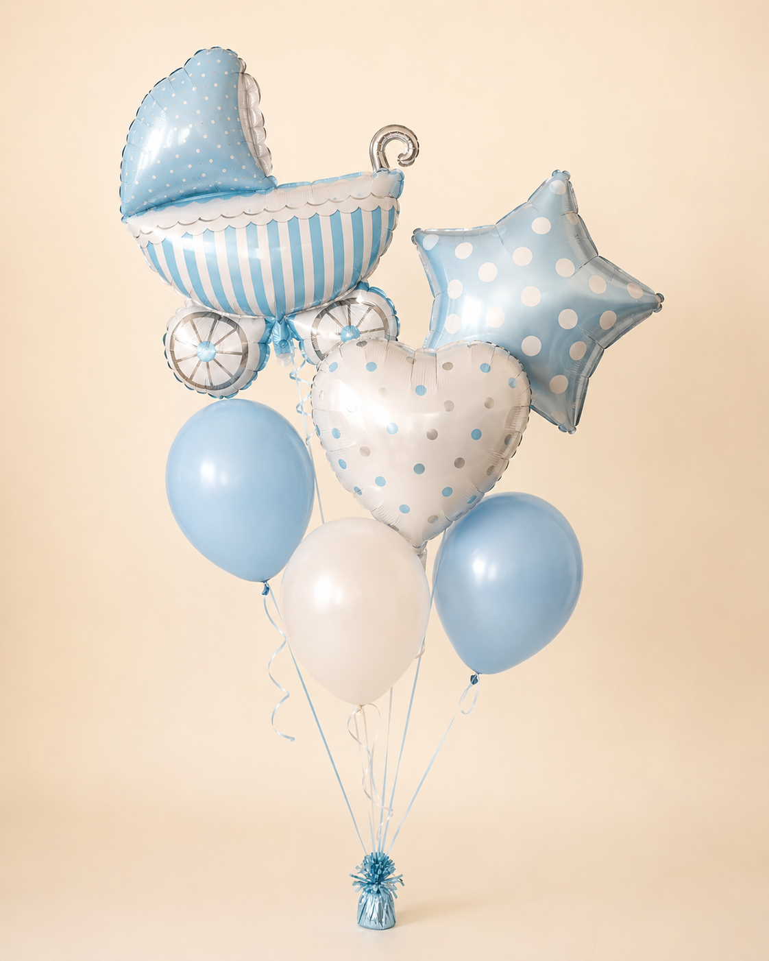 Welcome Baby Boy White and Blue Balloon Bouquet - Standard