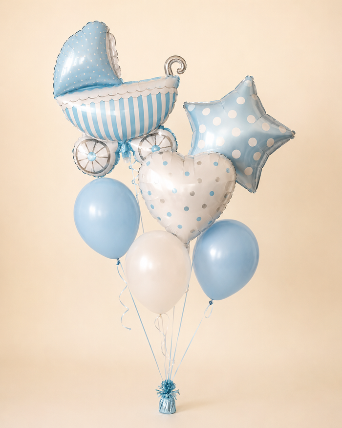Welcome Baby Boy White & Blue Balloon Bouquet