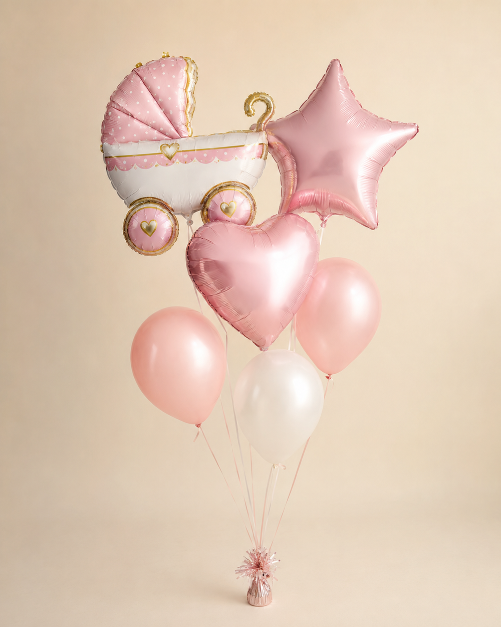 Welcome Baby Girl Pink and White Balloon Bouquet - Standard