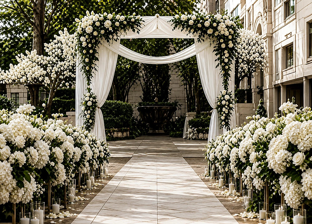 White floral wedding ceremony arch