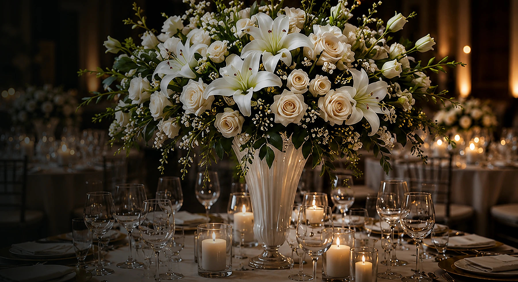 Luxury white wedding floral arrangement